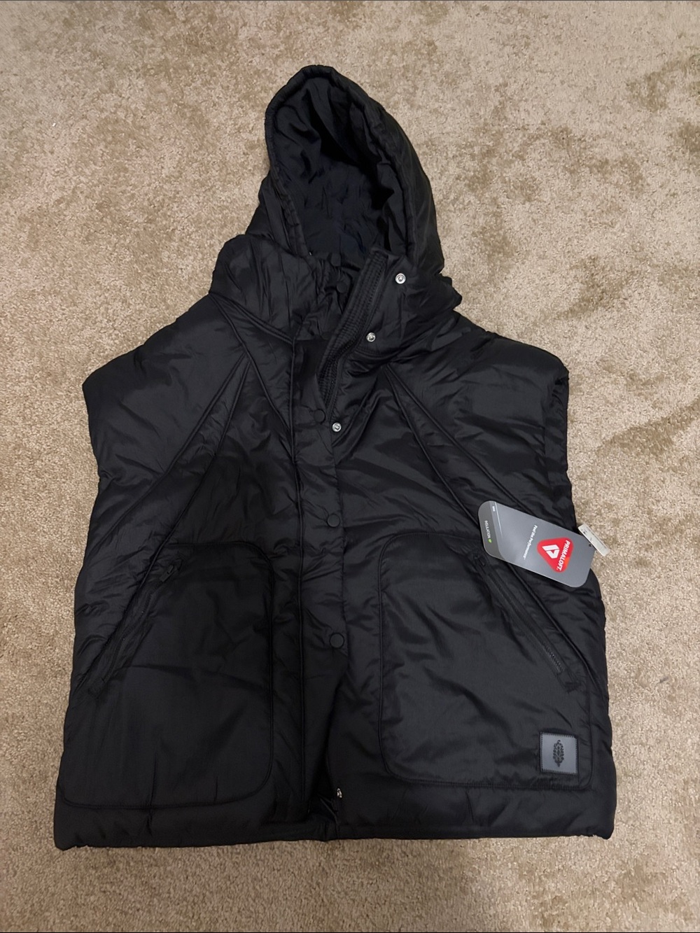 Free People Parker Poncho Black Hooded Puffer Vest NWT